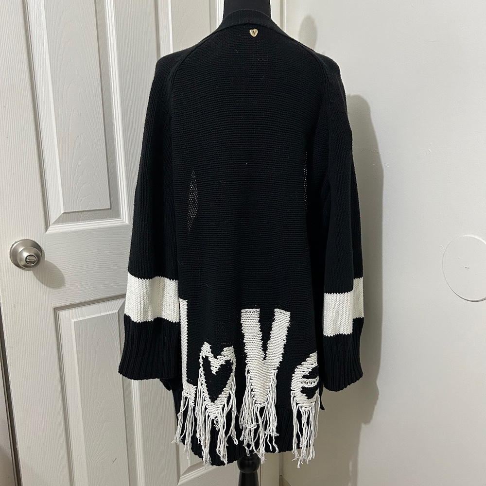 Twin-Set Long Black and White Sweater With "Love" Embroidery Detail Size XS